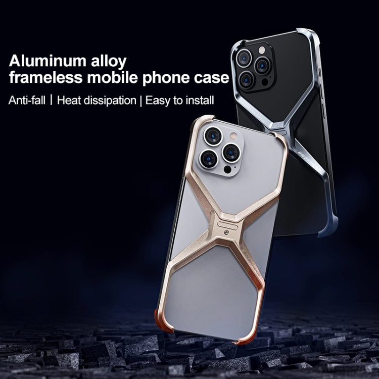 For iPhone 15 Pro Frameless X-shaped Metal Phone Case(Grey) - iPhone 15 Pro Cases by buy2fix | Online Shopping UK | buy2fix