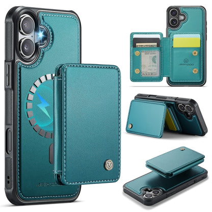 For iPhone 16 JEEHOOD J05 Business Magnetic Style RFID Leather Phone Case(Blue Green) - iPhone 16 Cases by JEEHOOD | Online Shopping UK | buy2fix