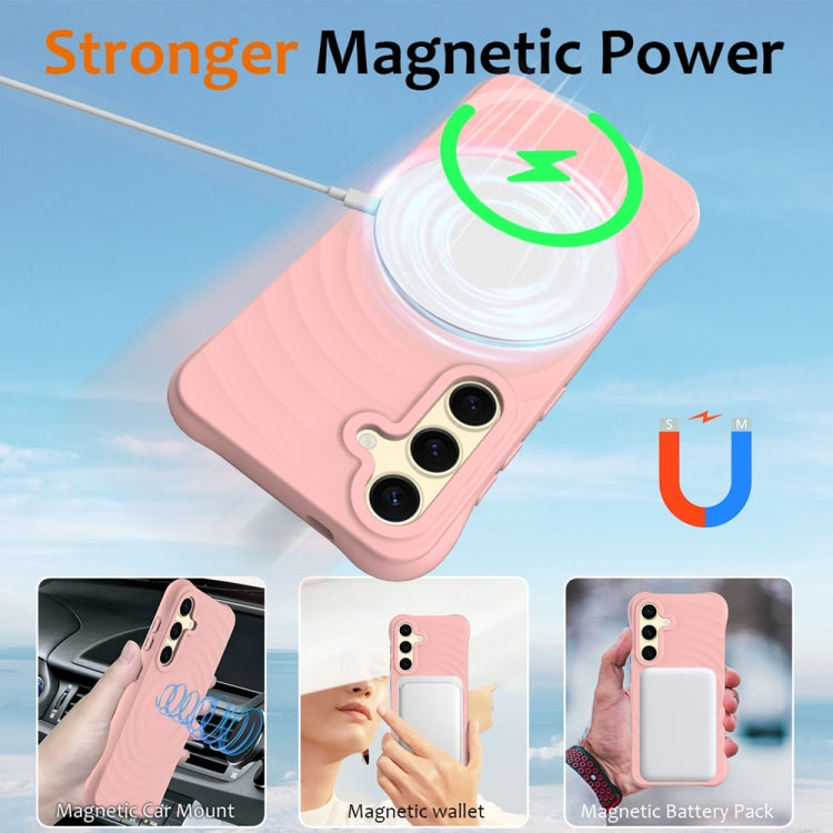 For Samsung Galaxy S25 5G Wave Texture MagSafe Magnetic Liquid Silicone Phone Case(Pink) - Galaxy S25 5G Cases by buy2fix | Online Shopping UK | buy2fix