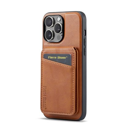 For iPhone 15 Pro Max Fierre Shann Oil Wax Cow Leather Magnetic Card Holder Phone Case(Brown) - iPhone 15 Pro Max Cases by FIERRE SHANN | Online Shopping UK | buy2fix