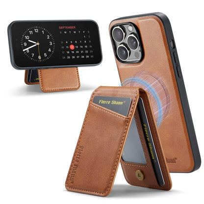 For iPhone 16 Pro Max Fierre Shann Oil Wax Cow Leather Magnetic Card Holder Phone Case(Brown) - iPhone 16 Pro Max Cases by FIERRE SHANN | Online Shopping UK | buy2fix