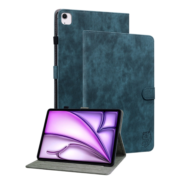 For iPad Air 11 2024 Embossed Tiger Pattern Leather Tablet Case(Dark Blue) - iPad Air 11 2024 Cases by buy2fix | Online Shopping UK | buy2fix