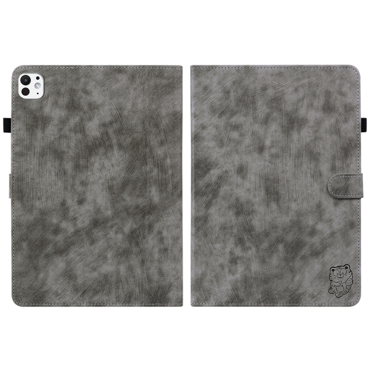 For iPad Pro 11 2024 Embossed Tiger Pattern Leather Tablet Case(Grey) - iPad Pro 11 2024 Cases by buy2fix | Online Shopping UK | buy2fix