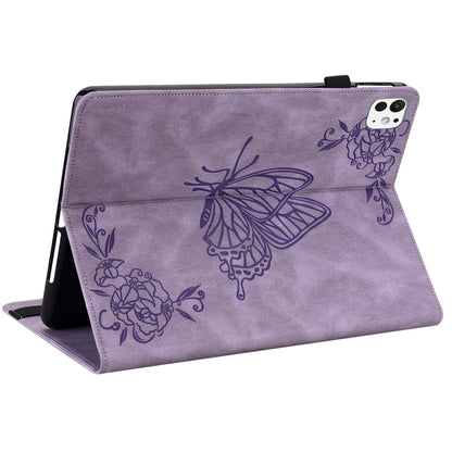 For iPad Pro 11 2024 Butterfly Flower Embossed Leather Tablet Case(Purple) - iPad Pro 11 2024 Cases by buy2fix | Online Shopping UK | buy2fix