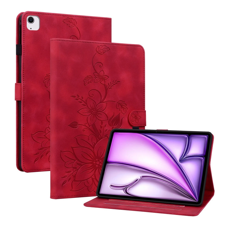 For iPad Air 13 2024 Lily Embossed Leather Smart Tablet Case(Red) - iPad Air 13 2024 Cases by buy2fix | Online Shopping UK | buy2fix