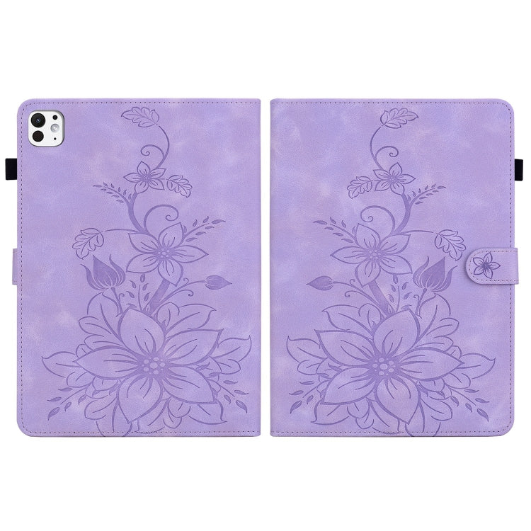 For iPad Pro 11 2024 Lily Embossed Leather Smart Tablet Case(Purple) - iPad Pro 11 2024 Cases by buy2fix | Online Shopping UK | buy2fix