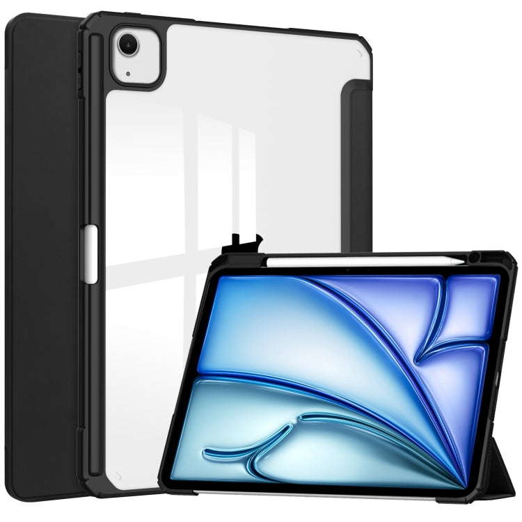 For iPad Air 13 2024 Pure Color 3-fold Clear TPU Smart Leather Tablet Case(Black) - iPad Air 13 2024 Cases by buy2fix | Online Shopping UK | buy2fix