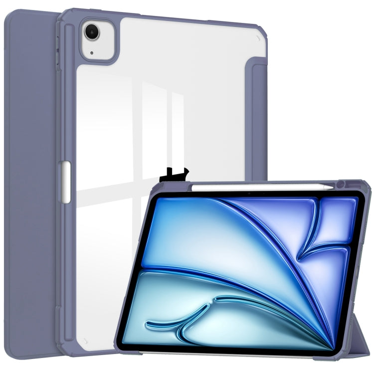 For iPad Air 13 2024 Pure Color 3-fold Clear TPU Smart Leather Tablet Case(Lavender) - iPad Air 13 2024 Cases by buy2fix | Online Shopping UK | buy2fix