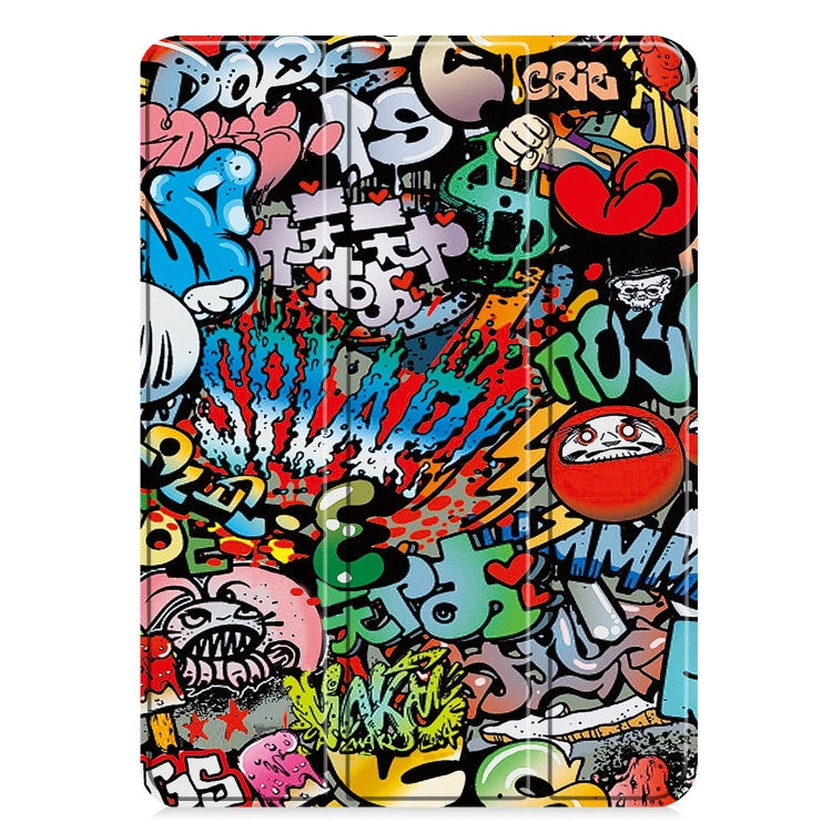 For iPad Pro 11 2024 Custer Painted 3-Fold Holder Smart Leather Tablet Case(Graffiti) - iPad Pro 11 2024 Cases by buy2fix | Online Shopping UK | buy2fix