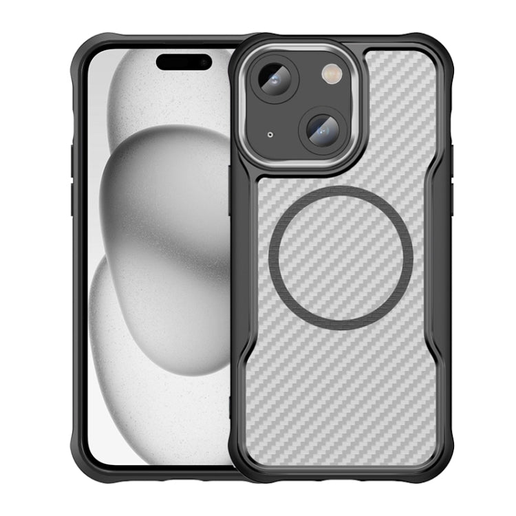 For iPhone 15 Plus / 14 Plus Carbon Fiber Texture MagSafe Translucent Phone Case(Black) - iPhone 15 Plus Cases by buy2fix | Online Shopping UK | buy2fix