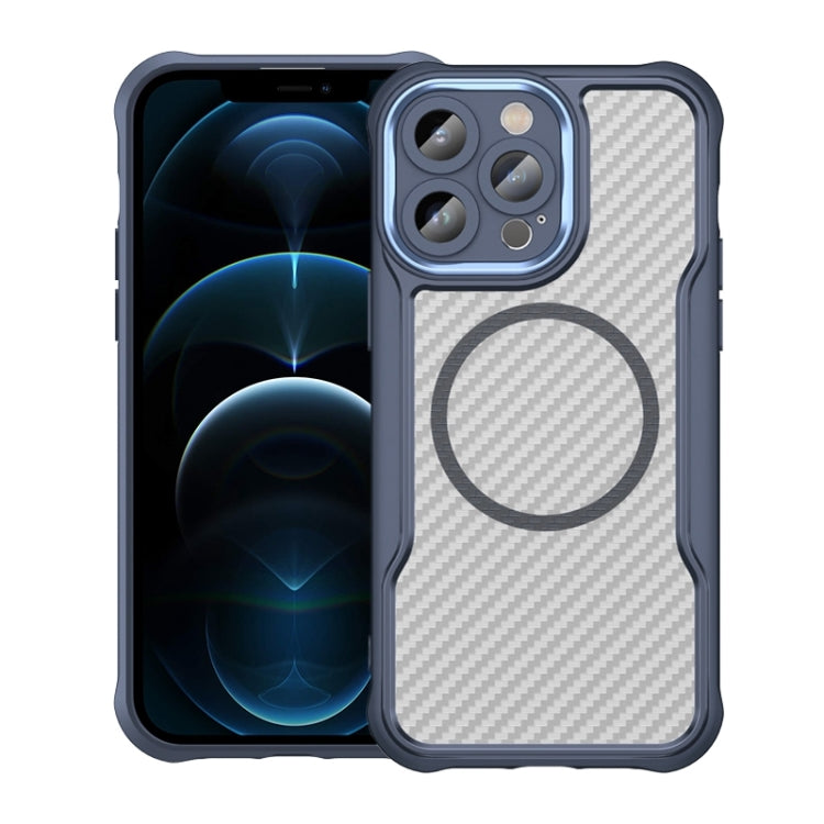 For iPhone 12 Pro Max Carbon Fiber Texture MagSafe Translucent Phone Case(Blue) - iPhone 12 Pro Max Cases by buy2fix | Online Shopping UK | buy2fix