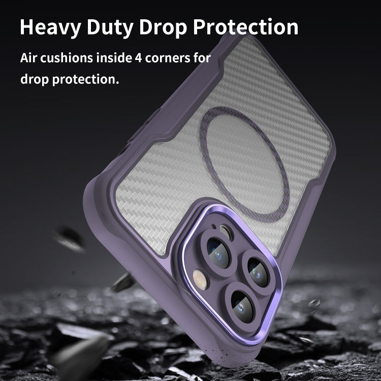 For iPhone 12 Pro Max Carbon Fiber Texture MagSafe Translucent Phone Case(Purple) - iPhone 12 Pro Max Cases by buy2fix | Online Shopping UK | buy2fix