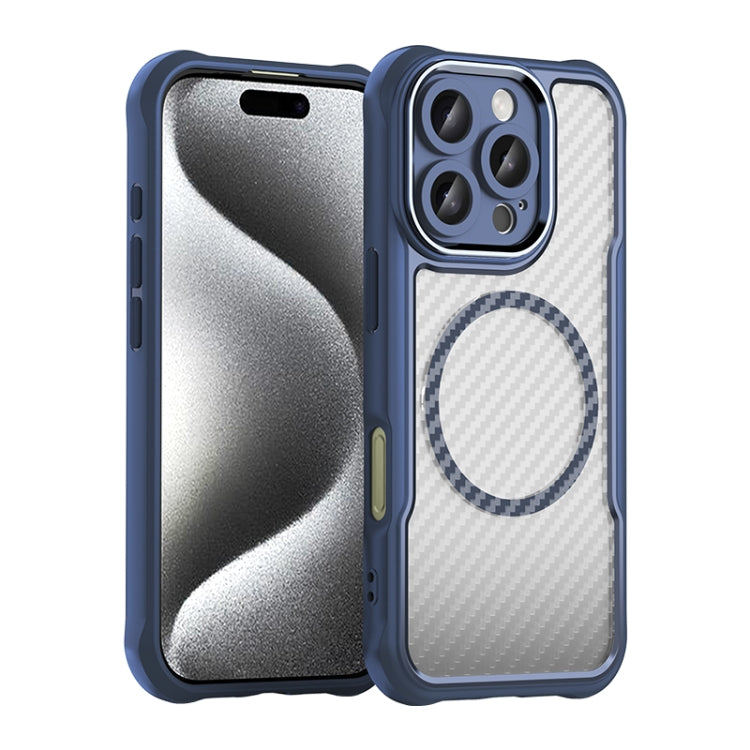 For iPhone 16 Pro Carbon Fiber Texture MagSafe Translucent Phone Case(Blue) - iPhone 16 Pro Cases by buy2fix | Online Shopping UK | buy2fix