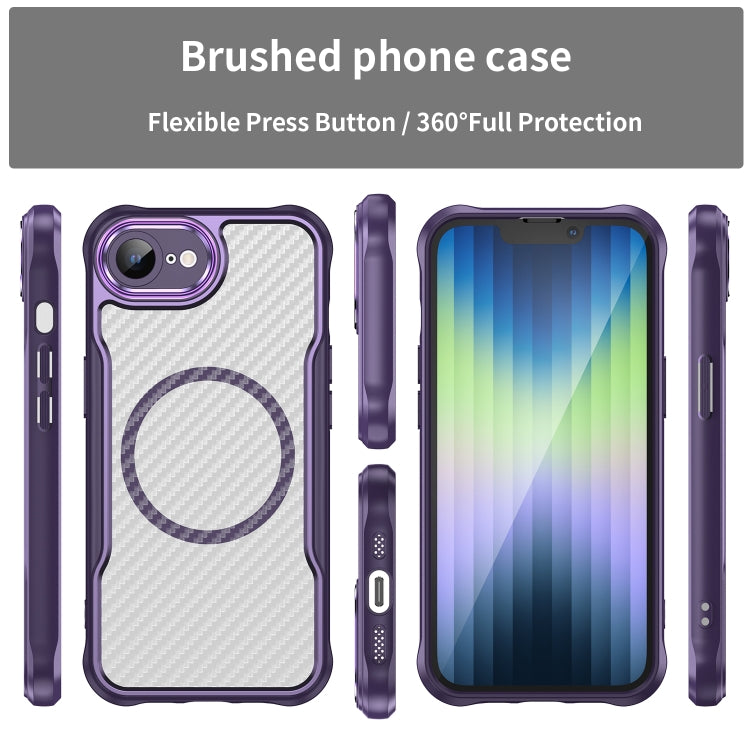 For iPhone SE 2024 Carbon Fiber Texture MagSafe Translucent Phone Case(Purple) - More iPhone Cases by buy2fix | Online Shopping UK | buy2fix