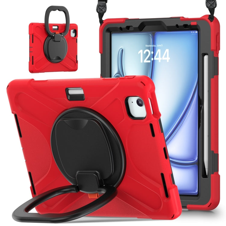 For iPad Air 11 2024 Silicone Hybrid PC Tablet Case with Holder & Shoulder Strap(Red) - iPad Air 11 2024 Cases by buy2fix | Online Shopping UK | buy2fix