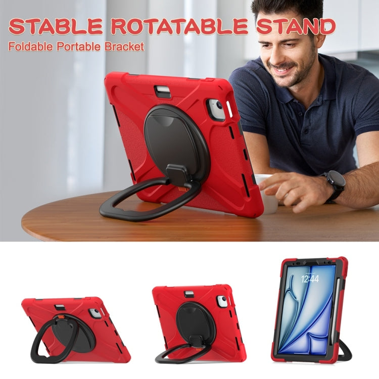 For iPad Air 11 2024 Silicone Hybrid PC Tablet Case with Holder & Shoulder Strap(Red) - iPad Air 11 2024 Cases by buy2fix | Online Shopping UK | buy2fix