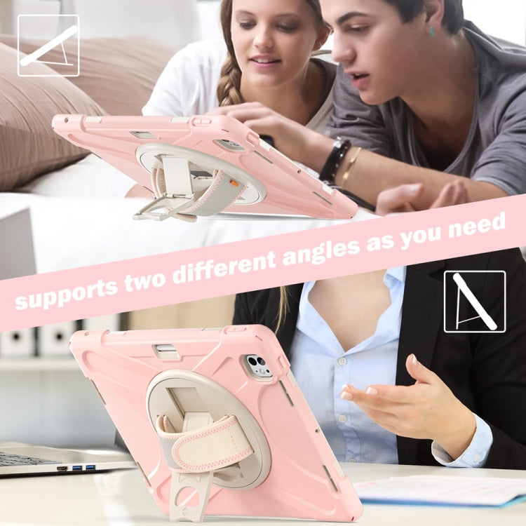 For iPad Pro 13 2024 Rotatable Holder Silicone Hybrid PC Tablet Case with Shoulder Strap(Cherry Blossom Pink) - iPad Pro 13 2024 Cases by buy2fix | Online Shopping UK | buy2fix