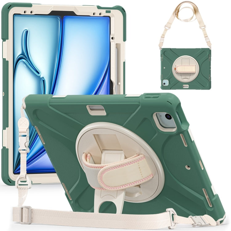 For iPad Air 13 2024 / Air 13 2025 Rotatable Holder Silicone Hybrid PC Tablet Case with Shoulder Strap(Emreald Green) - iPad Air 13 2025 / 2024 Cases by buy2fix | Online Shopping UK | buy2fix