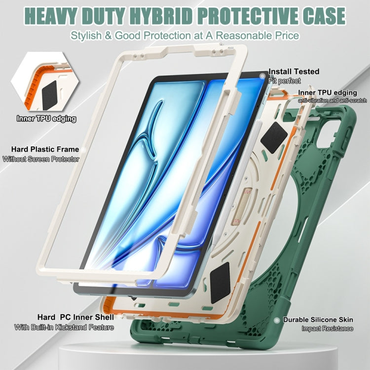 For iPad Air 13 2024 / Air 13 2025 Rotatable Holder Silicone Hybrid PC Tablet Case with Shoulder Strap(Emreald Green) - iPad Air 13 2025 / 2024 Cases by buy2fix | Online Shopping UK | buy2fix