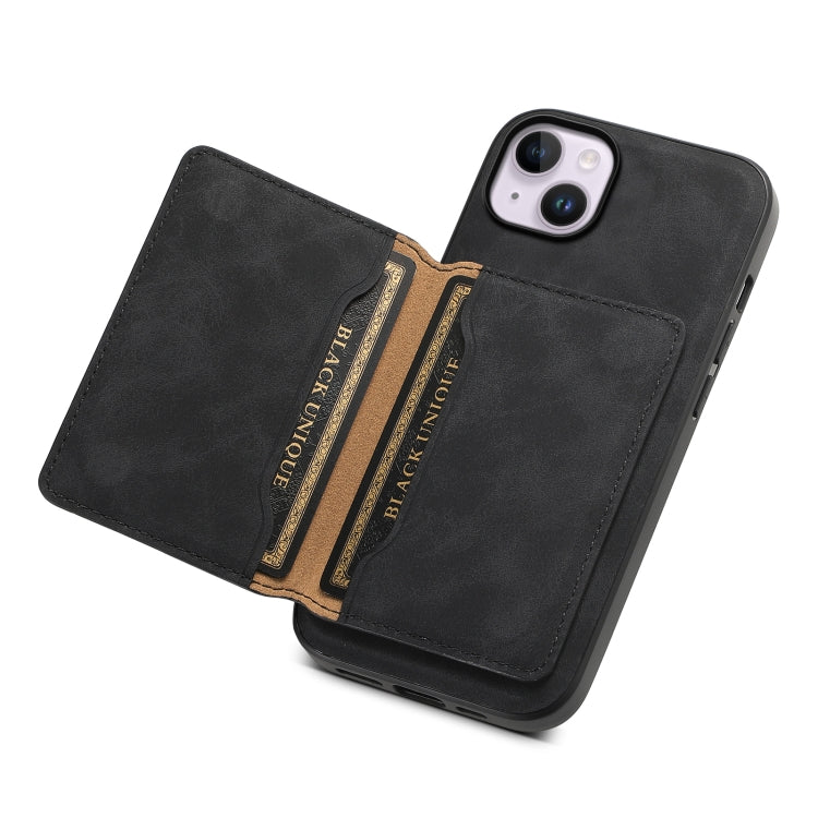 For iPhone 14 Plus Denior D13 Retro Texture Leather MagSafe Card Bag Phone Case(Black) - iPhone 14 Plus Cases by Denior | Online Shopping UK | buy2fix