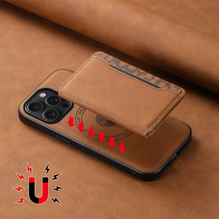 For iPhone 15 Pro Max Denior D13 Retro Texture Leather MagSafe Card Bag Phone Case(Brown) - iPhone 15 Pro Max Cases by Denior | Online Shopping UK | buy2fix