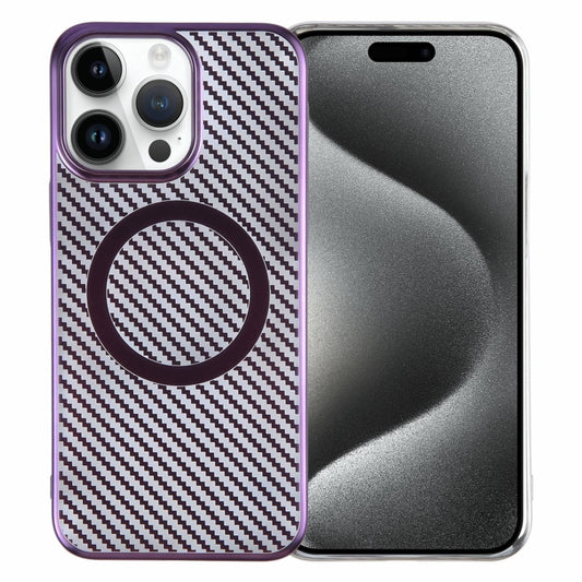 For iPhone 15 Pro Max 6D Plated Carbon Fiber Clear Magsafe PC Phone Case(Aurora Purple) - iPhone 15 Pro Max Cases by buy2fix | Online Shopping UK | buy2fix