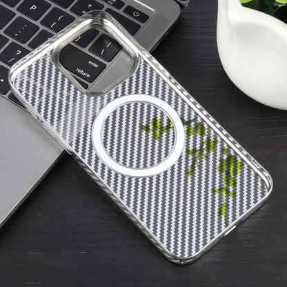 For iPhone 15 Pro 6D Plated Carbon Fiber Clear Magsafe PC Phone Case(Starlight Silver) - iPhone 15 Pro Cases by buy2fix | Online Shopping UK | buy2fix