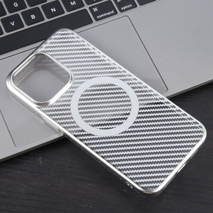 For iPhone 15 6D Plated Carbon Fiber Clear Magsafe PC Phone Case(Starlight Silver) - iPhone 15 Cases by buy2fix | Online Shopping UK | buy2fix