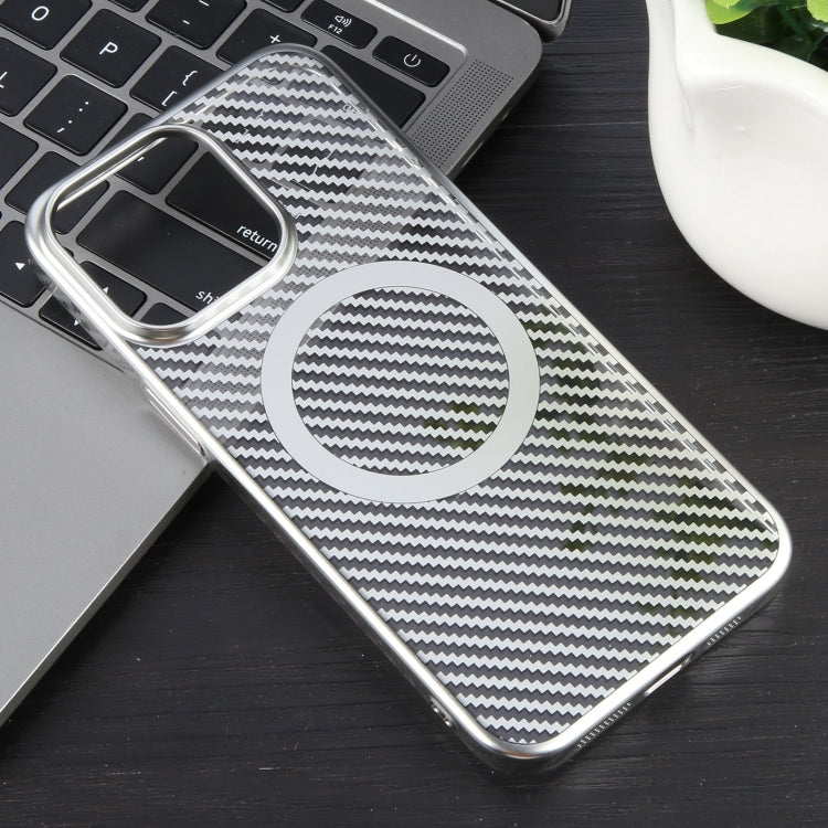 For iPhone 13 6D Plated Carbon Fiber Clear Magsafe PC Phone Case(Starlight Silver) - iPhone 13 Cases by buy2fix | Online Shopping UK | buy2fix