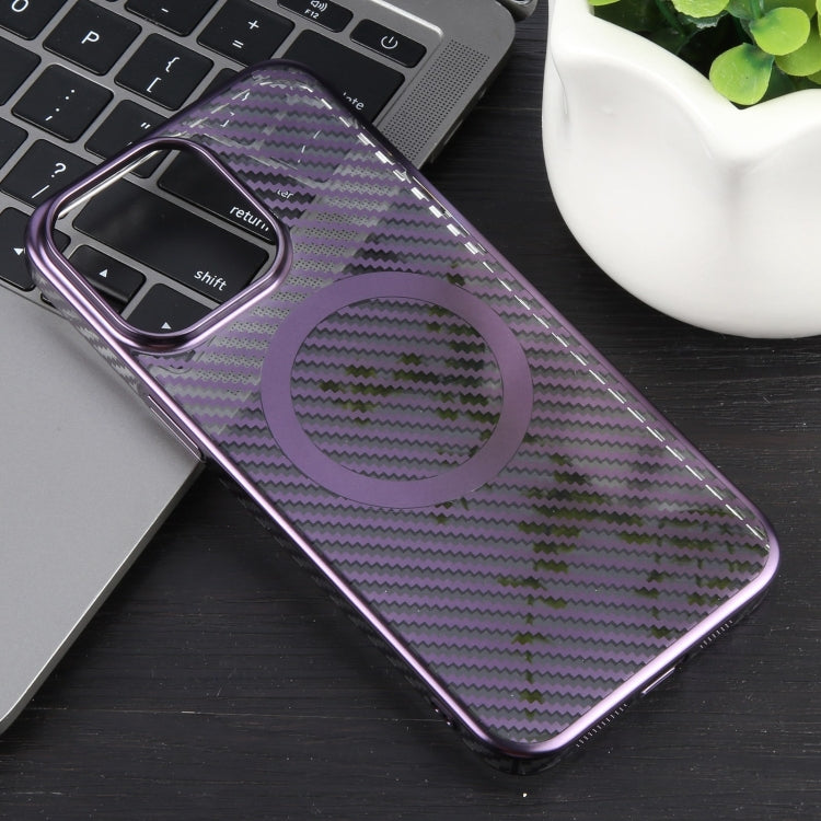 For iPhone 12 Pro 6D Plated Carbon Fiber Clear Magsafe PC Phone Case(Aurora Purple) - iPhone 12 / 12 Pro Cases by buy2fix | Online Shopping UK | buy2fix