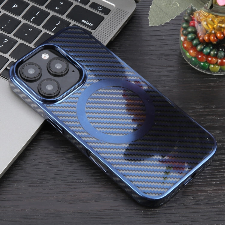 For iPhone 16 Pro 6D Plated Carbon Fiber Clear Magsafe PC Phone Case(Dream Blue) - iPhone 16 Pro Cases by buy2fix | Online Shopping UK | buy2fix