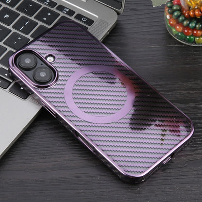 For iPhone 16 Plus 6D Plated Carbon Fiber Clear Magsafe PC Phone Case(Aurora Purple) - iPhone 16 Plus Cases by buy2fix | Online Shopping UK | buy2fix