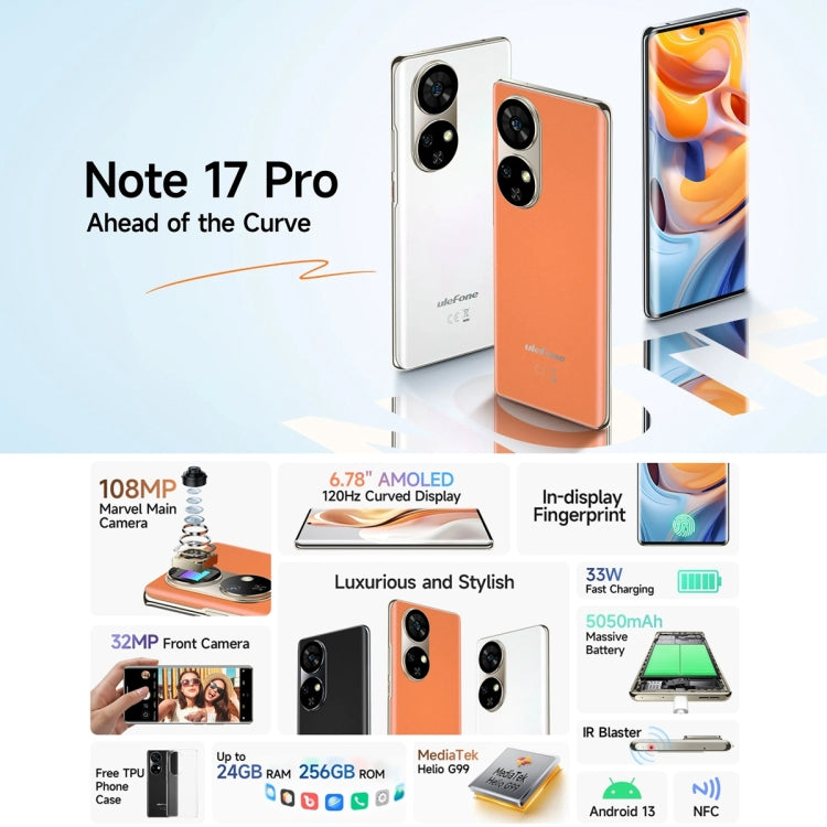 [HK Warehouse] Ulefone Note 17 Pro, 12GB+256GB, Screen Fingerprint, 6.78 inch Android 13 MediaTek Helio G99 MTK6789 Octa Core, NFC, Network: 4G(Amber Orange) - Ulefone by Ulefone | Online Shopping UK | buy2fix