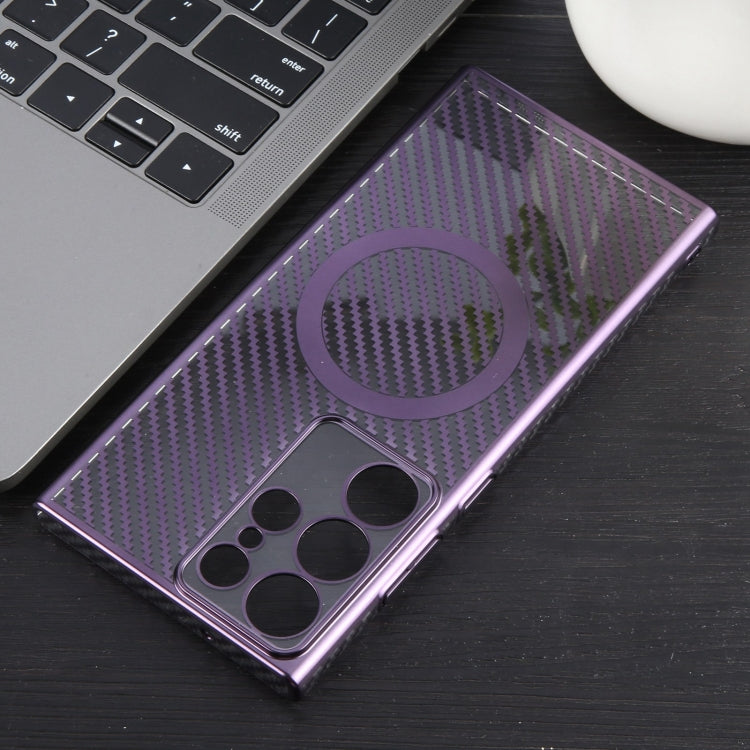 For Samsung Galaxy S22 Ultra 5G 6D Plated Carbon Fiber Clear Magsafe PC Phone Case(Aurora Purple) - Galaxy S22 Ultra 5G Cases by buy2fix | Online Shopping UK | buy2fix