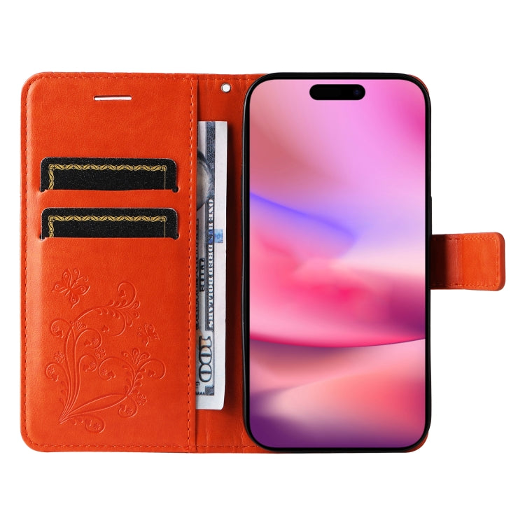 For iPhone 16 3D Butterfly Embossed Pattern Flip Leather Phone Case(Orange) - iPhone 16 Cases by buy2fix | Online Shopping UK | buy2fix