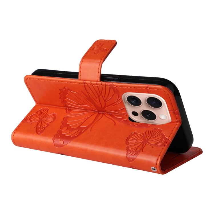 For iPhone 16 Pro 3D Butterfly Embossed Pattern Flip Leather Phone Case(Orange) - iPhone 16 Pro Cases by buy2fix | Online Shopping UK | buy2fix