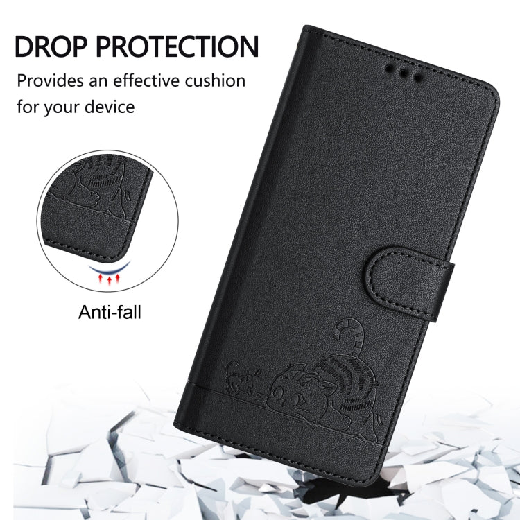 For Google Pixel 9 / 9 Pro Cat Rat Embossed Pattern RFID Leather Phone Case with Lanyard(Black) - Google Cases by buy2fix | Online Shopping UK | buy2fix