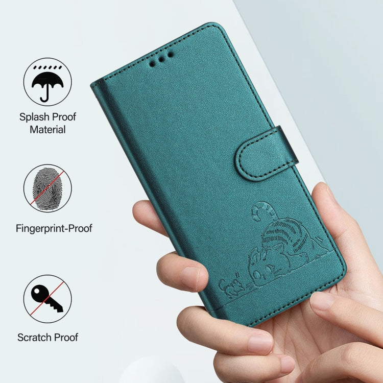 For Google Pixel 9 / 9 Pro Cat Rat Embossed Pattern RFID Leather Phone Case with Lanyard(Peacock Green) - Google Cases by buy2fix | Online Shopping UK | buy2fix