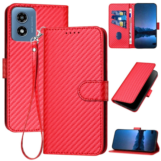 For Motorola Moto G Play 4G 2024 YX0070 Carbon Fiber Buckle Leather Phone Case with Lanyard(Red) - Motorola Cases by buy2fix | Online Shopping UK | buy2fix