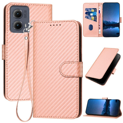 For Motorola Edge 5G 2024 YX0070 Carbon Fiber Buckle Leather Phone Case with Lanyard(Pink) - Motorola Cases by buy2fix | Online Shopping UK | buy2fix