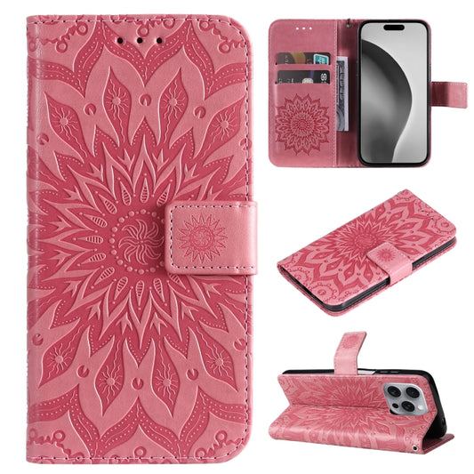 For iPhone 16 Pro Max Embossed Sunflower Pattern Flip Leather Phone Case(Pink) - iPhone 16 Pro Max Cases by buy2fix | Online Shopping UK | buy2fix