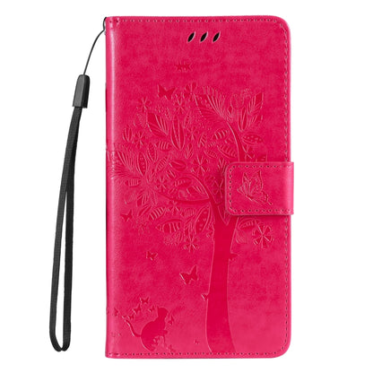 For iPhone 16 Pro Max Tree & Cat Embossed Pattern Flip Leather Phone Case(Rose Red) - iPhone 16 Pro Max Cases by buy2fix | Online Shopping UK | buy2fix