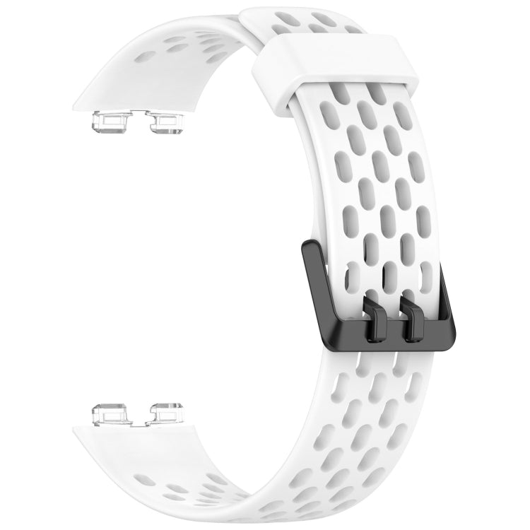 For Huawei Band 9 / 9 NFC / 8 / 8 NFC Hole Style Dual Black Buckle Silicone Watch Band(White) - Watch Bands by buy2fix | Online Shopping UK | buy2fix