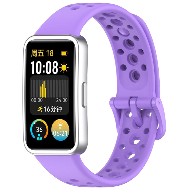 For Huawei Band 9 / 9 NFC / 8 / 8 NFC Round Hole Nail Button Silicone Watch Band(Purple) - Watch Bands by buy2fix | Online Shopping UK | buy2fix