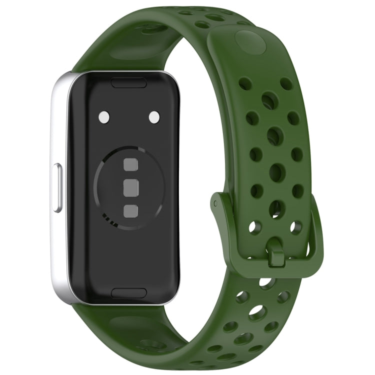 For Huawei Band 9 / 9 NFC / 8 / 8 NFC Round Hole Nail Button Silicone Watch Band(Dark Green) - Watch Bands by buy2fix | Online Shopping UK | buy2fix