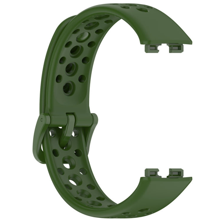 For Huawei Band 9 / 9 NFC / 8 / 8 NFC Round Hole Nail Button Silicone Watch Band(Dark Green) - Watch Bands by buy2fix | Online Shopping UK | buy2fix