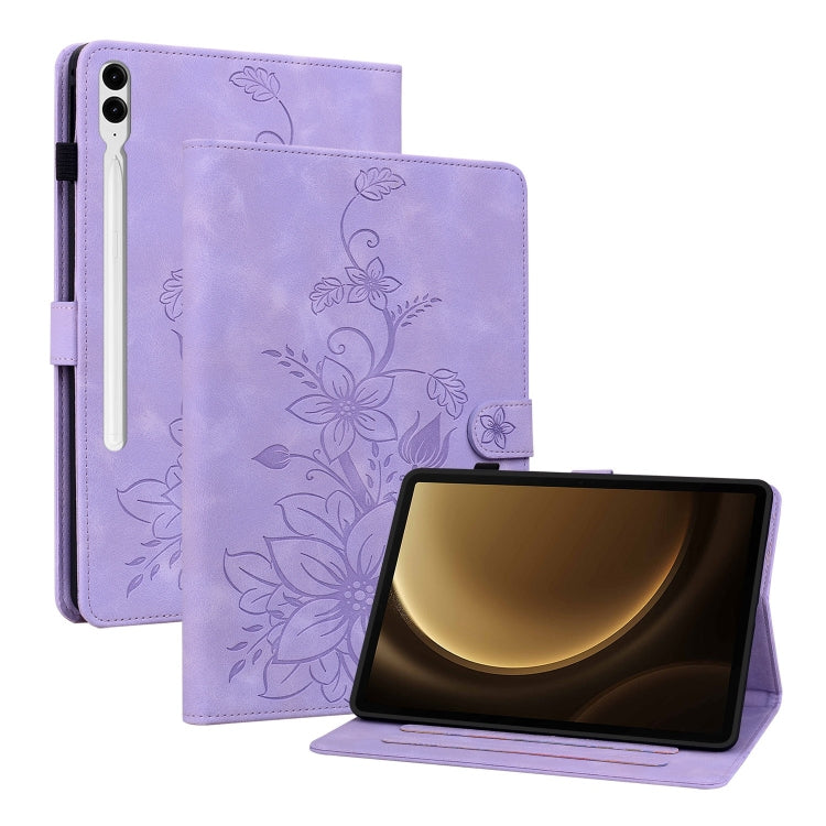 For Samsung Galaxy Tab S9+ / S9 FE+ Lily Embossed Leather Tablet Case(Purple) - Galaxy Tab S9+ Cases by buy2fix | Online Shopping UK | buy2fix