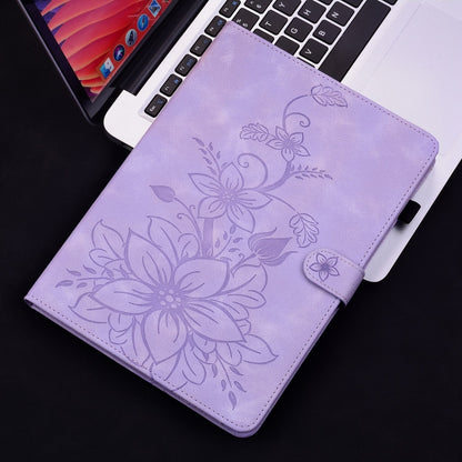 For Samsung Galaxy Tab S9+ / S9 FE+ Lily Embossed Leather Tablet Case(Purple) - Galaxy Tab S9+ Cases by buy2fix | Online Shopping UK | buy2fix