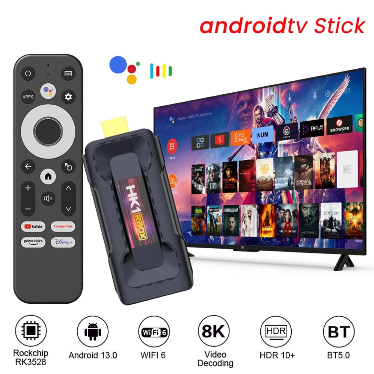 HK1 RBOX D8 RK3528 Android 13.0 Quad Core 8K HD Wifi6 Bluetooth TV Stick, RAM:4GB+32GB(EU Plug) - Android TV Sticks by buy2fix | Online Shopping UK | buy2fix