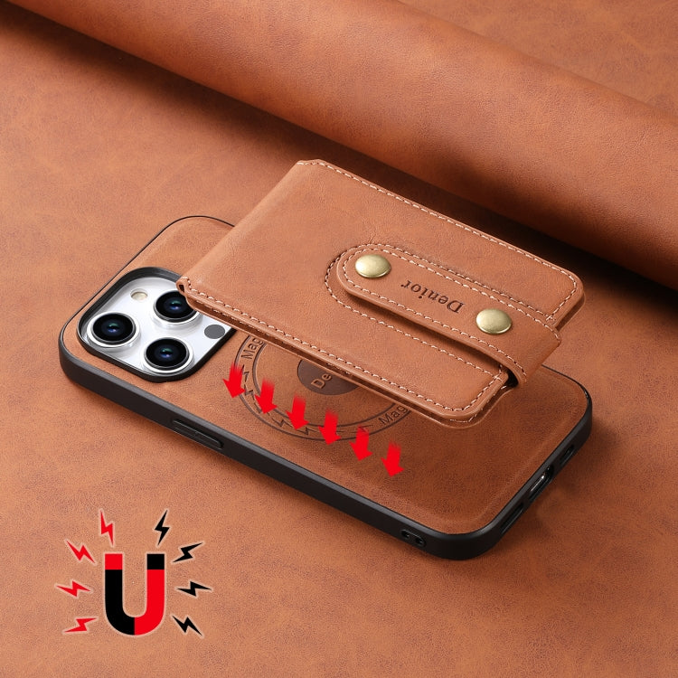 For iPhone 14/13 Denior D14 NK Retro Pattern MagSafe Magnetic Card Holder Leather Phone Case(Brown) - iPhone 14 Cases by Denior | Online Shopping UK | buy2fix